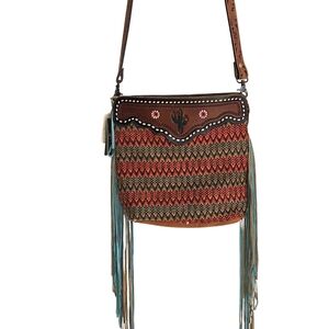 Myra Bags Southwestern Patterned Crossbody Bag with Fringe